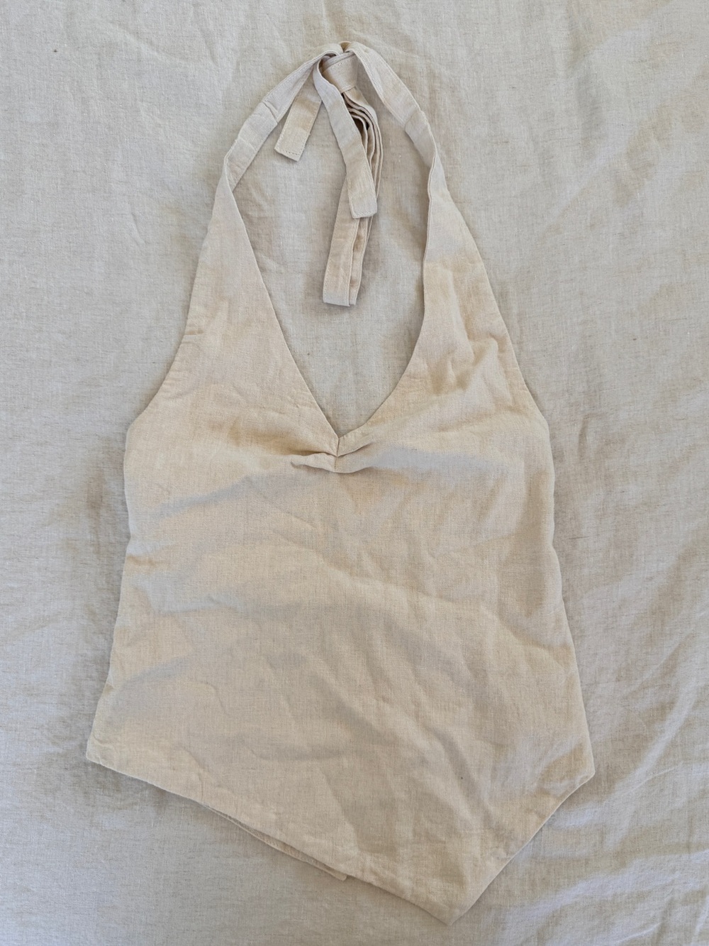 Zara Linen Halter Neck Tank Top in Beige